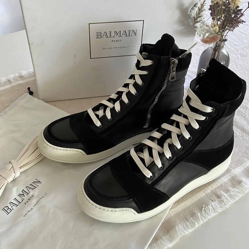 Balmain | Shoes | New Balmain Mens High Top Sneaker Black White